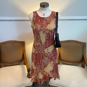 Vintage 90s Y2K Elegant Paisley Leopard Print Flowy Mini Dress, Boho Fairycore